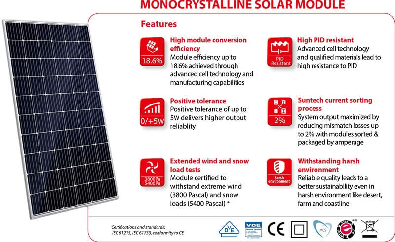 Sky Solar Energy - Suntech Monocrystalline Solar Module Panels